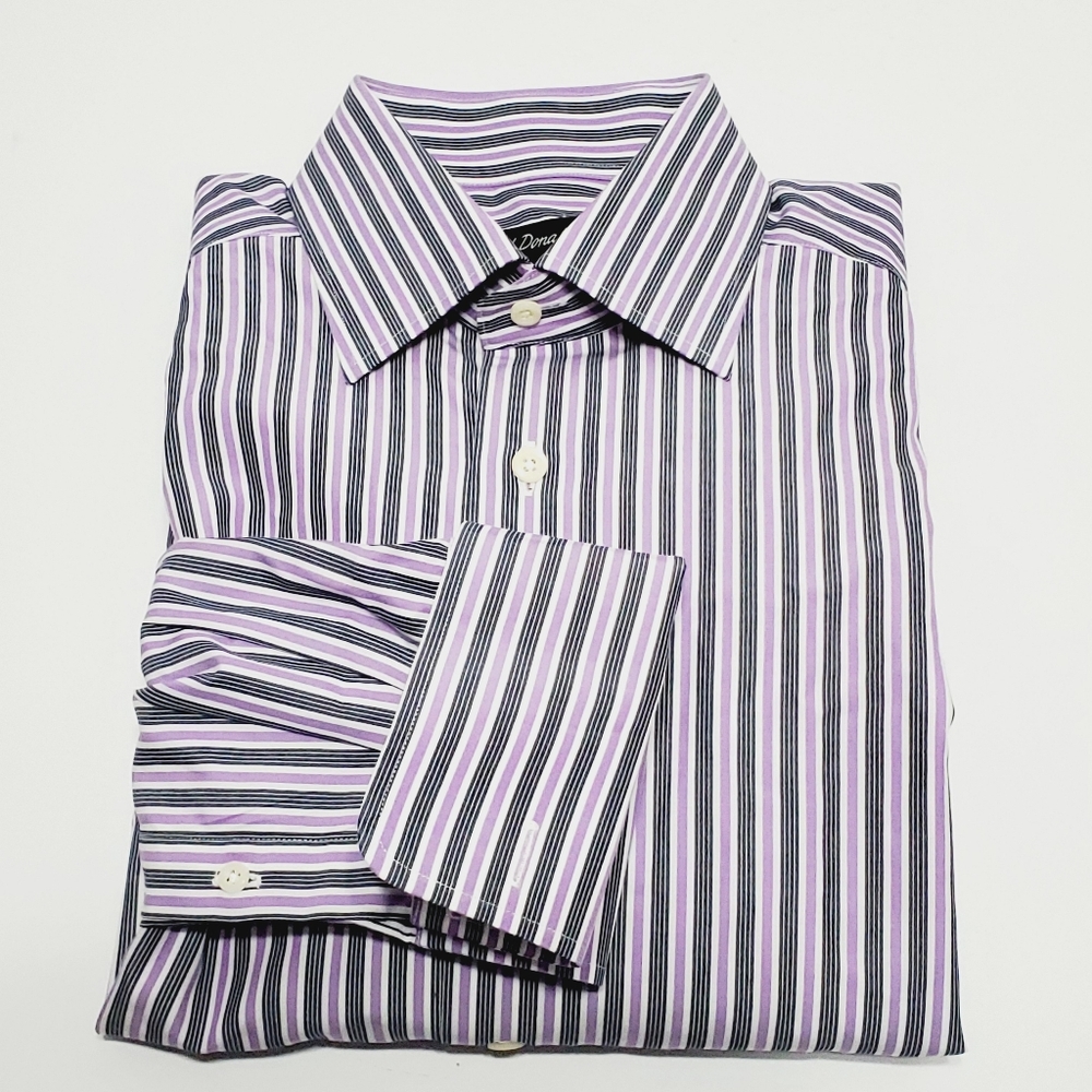 David Donahue Purple Stripe Pattern Men's Dress Shirt 15.5-32/33" French Cuffs